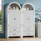 71 Tall Arched Cabinet Set of 2, Wood  Storage Cabinet w 2 Large Drawers, Versatile Bookcase