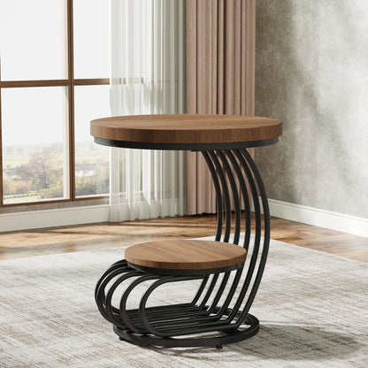 Tribesigns Gold Round End Table: 2 Tiers Faux Marble Side Table with Storage Shelf