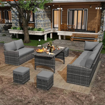 All-Weather Grey Rattan Patio Furniture Set with Sectional Sofa