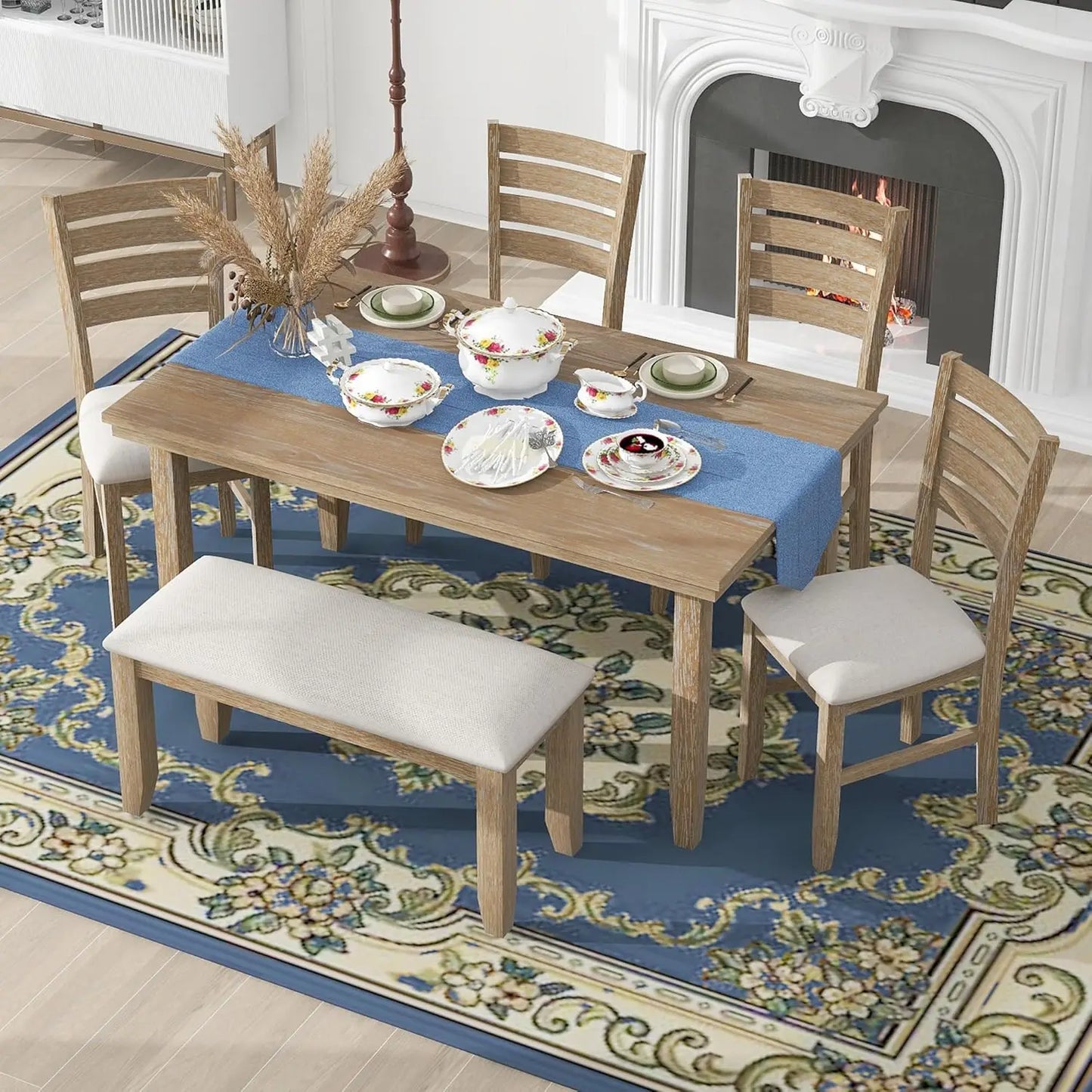 6-Piece Dining Table Set with Bench, Customized