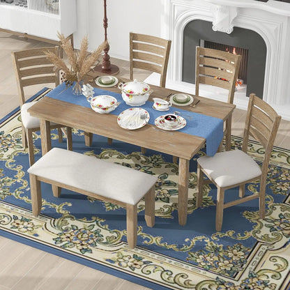 6-Piece Dining Table Set with Bench, Customized