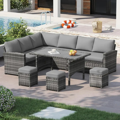 All-Weather Grey Rattan Patio Furniture Set with Sectional Sofa