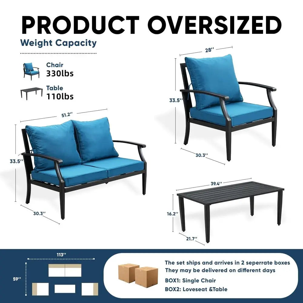 Oversized Patio Set w Deep Seating, Water Repellent Cushions,