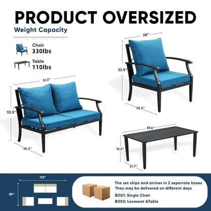 Oversized Patio Set w Deep Seating, Water Repellent Cushions,