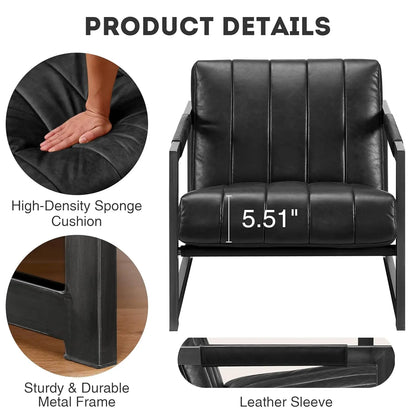 Genuine Leathe Mid Century Armchair Black Metal Frame, Customized