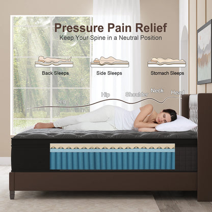 14" Twin Full King Queen Size Mattress in a Box Hybrid Spring Memory Foam,Euro Top Mattresses Medium Firm for Motion Isolat