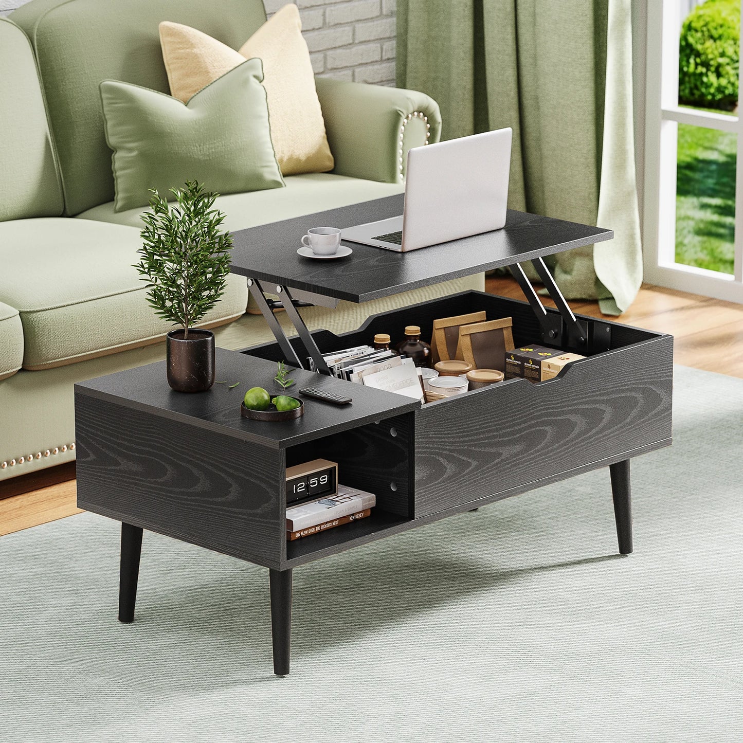 JHK Lift Top 39.37"x19.7" Desk Tea Wood Dining Tables Adjustable Storage Shelf Easy Lift Or Lower