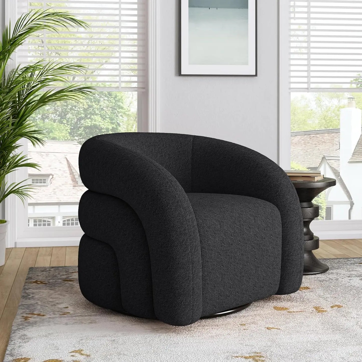 Comfy Swivel Boucle Barrel Armchair, Customized