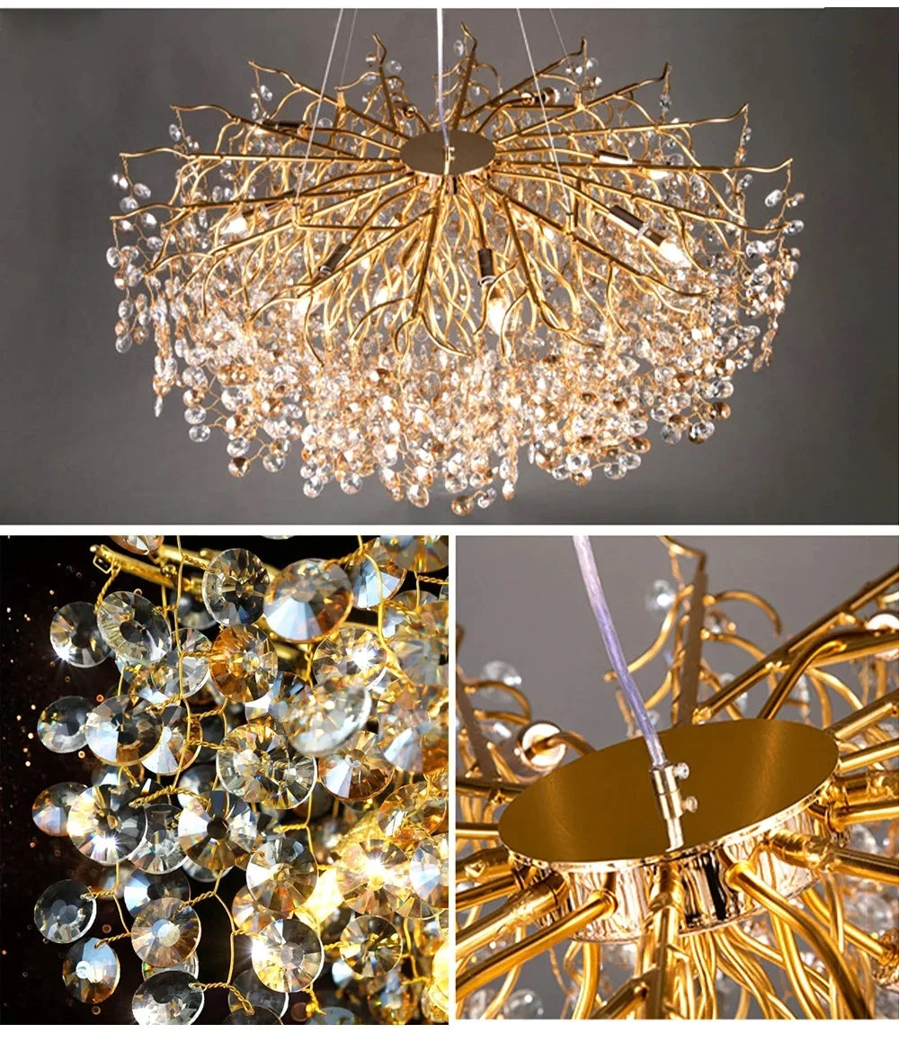 Modern Living Room LED Crystal Gold Large Chandelier Kitchen Long Pendant Lamp