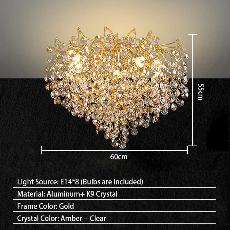 Modern Living Room LED Crystal Gold Large Chandelier Kitchen Long Pendant Lamp