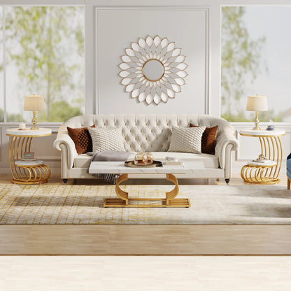 Tribesigns Gold Round End Table: 2 Tiers Faux Marble Side Table with Storage Shelf