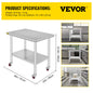 Stainless Steel Kitchen,  Commercial Work Bench Table with Caster Wheels