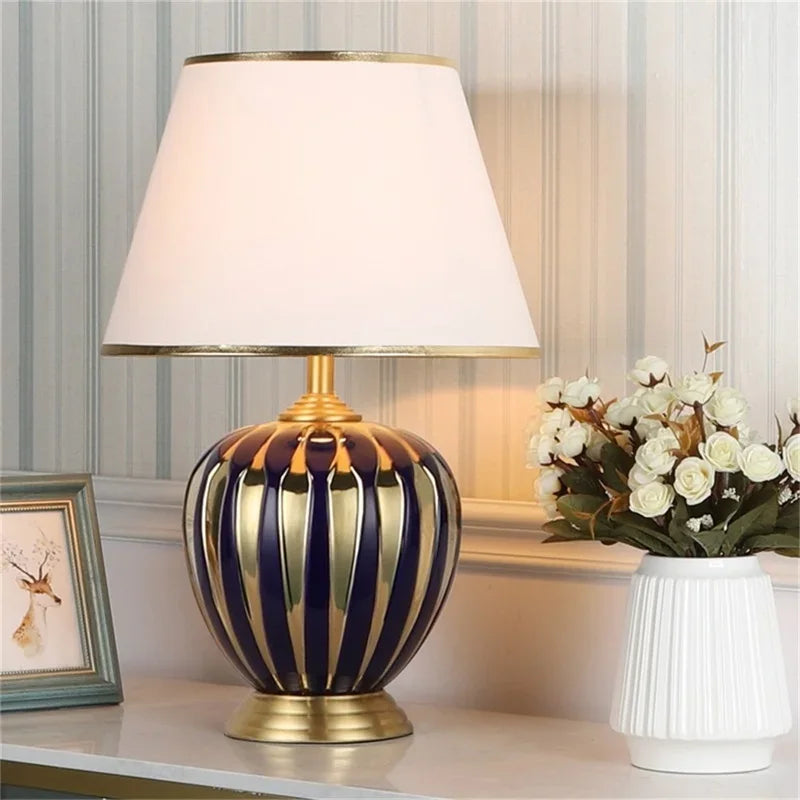 BRIGHT Copper Table Lamps Ceramic Luxury Modern Fabric for Foyer,  Living Room,, Creative Bed Room