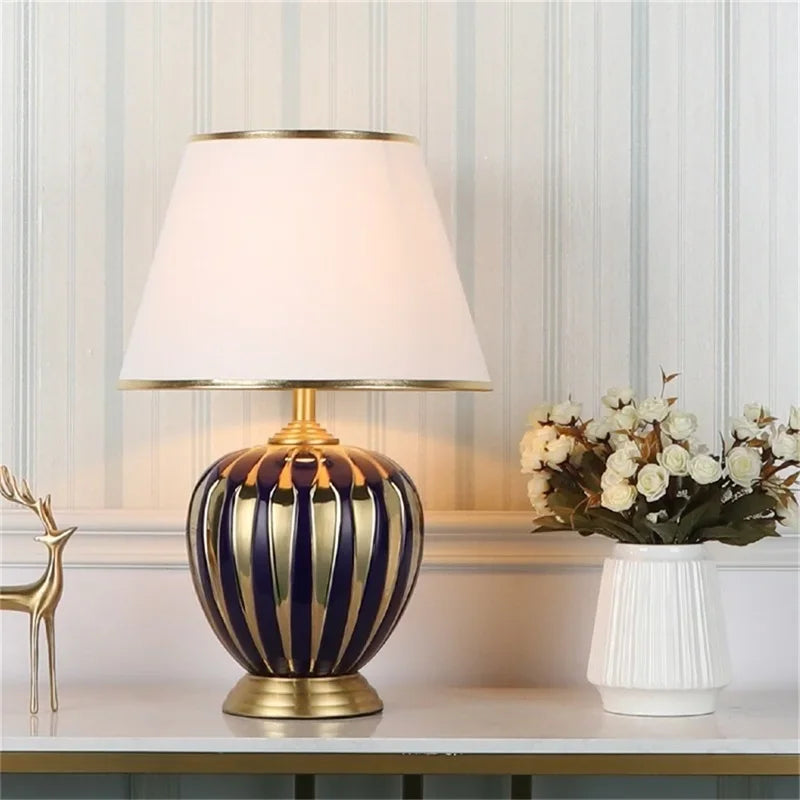 BRIGHT Copper Table Lamps Ceramic Luxury Modern Fabric for Foyer,  Living Room,, Creative Bed Room
