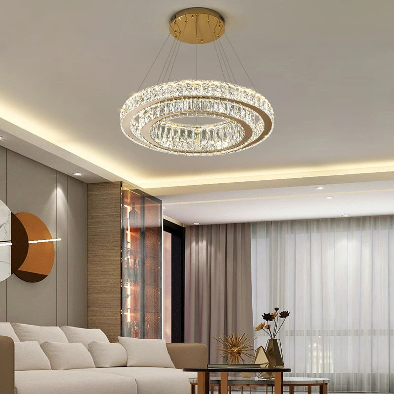 Luxury Gold Ring LED Crystal Chandeliers  Living Dining Room Villa Decoration, Pendant Lights