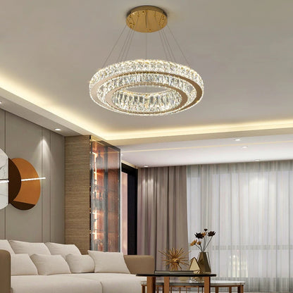 Luxury Gold Ring LED Crystal Chandeliers  Living Dining Room Villa Decoration, Pendant Lights