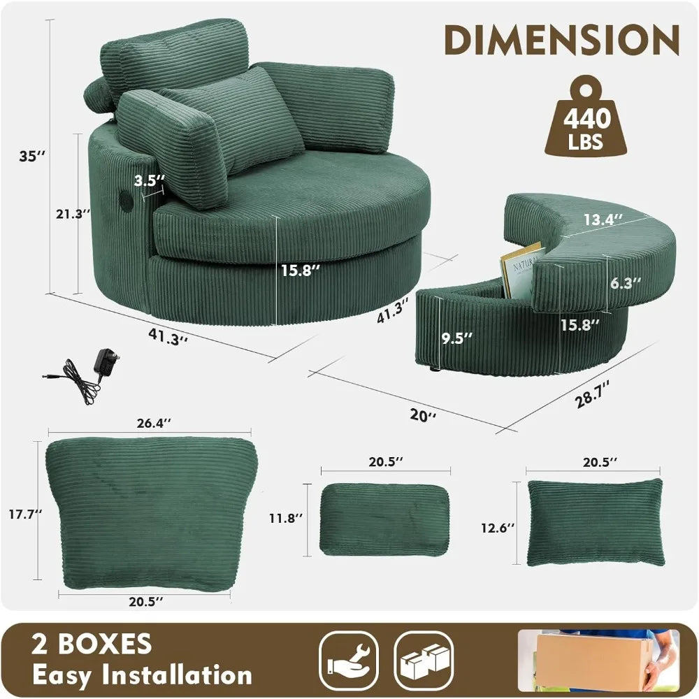 41.3" Swivel Accent Chair,with USB Charging Port, with Ottoman