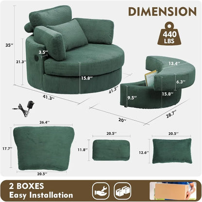 41.3" Swivel Accent Chair,with USB Charging Port, with Ottoman