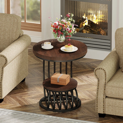 Tribesigns Gold Round End Table: 2 Tiers Faux Marble Side Table with Storage Shelf