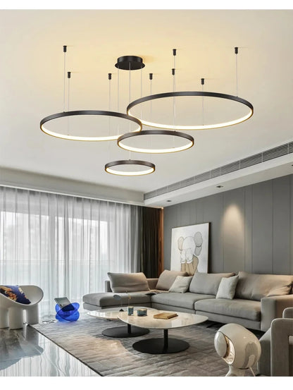 Black Rings Simple Style Modern Pendant Light,  Minimalist Chandelier Living room Dimmable Remote Lamp