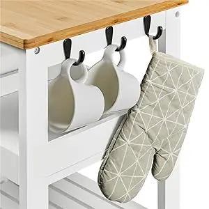 Kitchen Rolling Storage Cart w Bamboo Countertop, 3 Drawers, 3 Removable Shelves & Lockable Casters