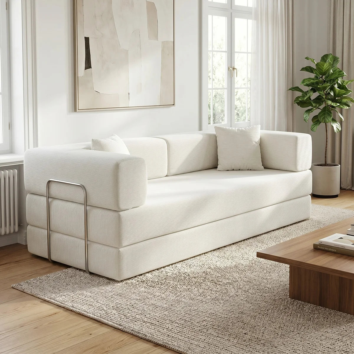 Queen Size 79' Convertible Couch 4-in-1 Folding Corduroy Futon Bed