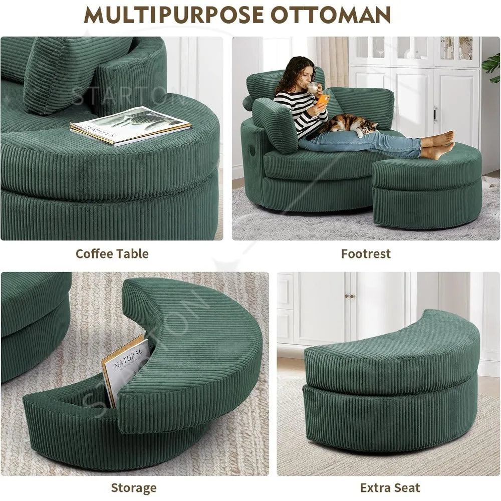 41.3" Swivel Accent Chair,with USB Charging Port, with Ottoman
