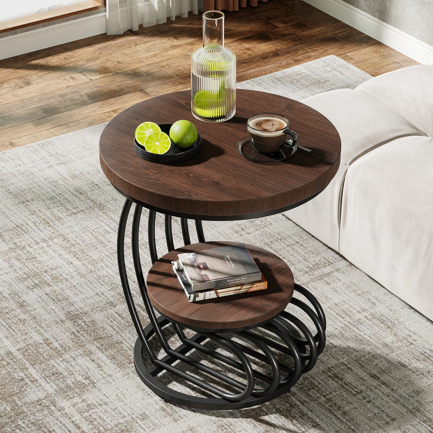 Tribesigns Gold Round End Table: 2 Tiers Faux Marble Side Table with Storage Shelf