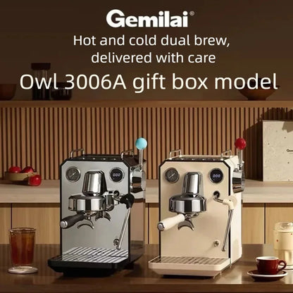 Gemilai G3006A Owl Hot and Cold Brew Semi-Automatic Coffee Machine, Small Freshly Ground for Home Use