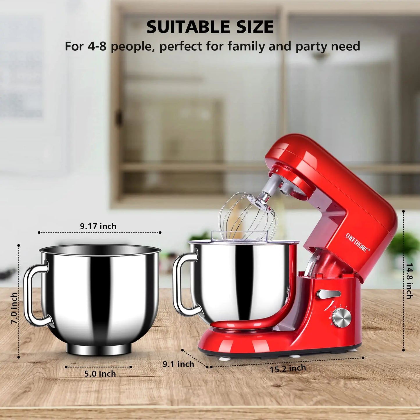 1pc CHEFTRONIC Stand Mixer, 7 Qt Tilt head- 650W 6-P Speed, US Plug, Frother for milk
