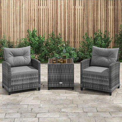 Patio Furniture Set, Outdoor PE Rattan, Washable Cushions & Tempered Glass Tabletop