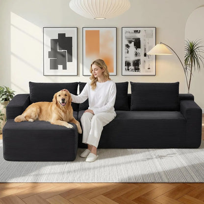 97" Modular Sectional Sofa L-Shape Chaise Deep Seat Corduroy  Left Facing No Assembly, Custom