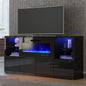 68" High Gloss Fireplace TV Stand with 40" LED Insert, Glass Shelves, Black, Customized