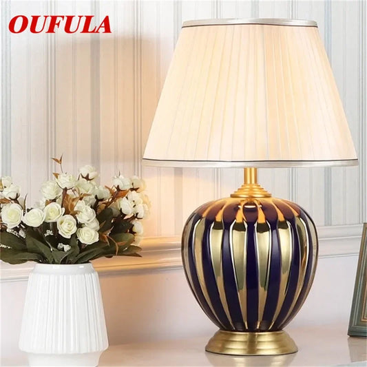 BRIGHT Copper Table Lamp Ceramic Luxury Modern Fabric for Foyer,  Living Room,, Creative Bed Room