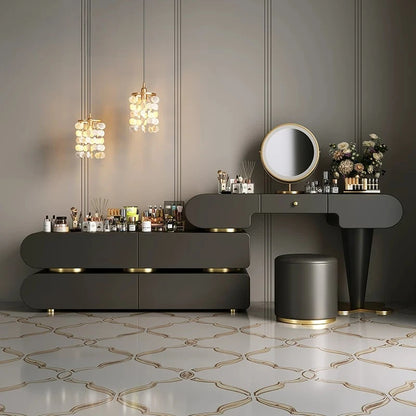 Bedroom Dressing Table Dresser Makeup Mirror Storage Cabinet Light, Luxury Premium Vanity Desk Toiletries Table
