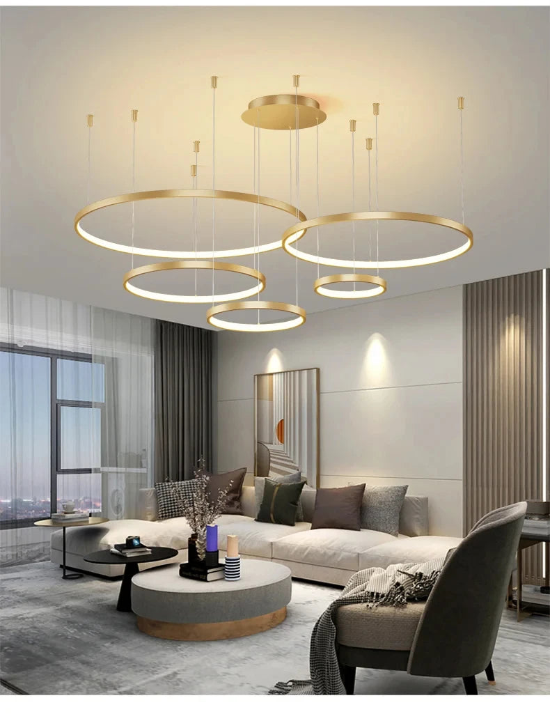 Black Rings Simple Style Modern Pendant Light,  Minimalist Chandelier Living room Dimmable Remote Lamp