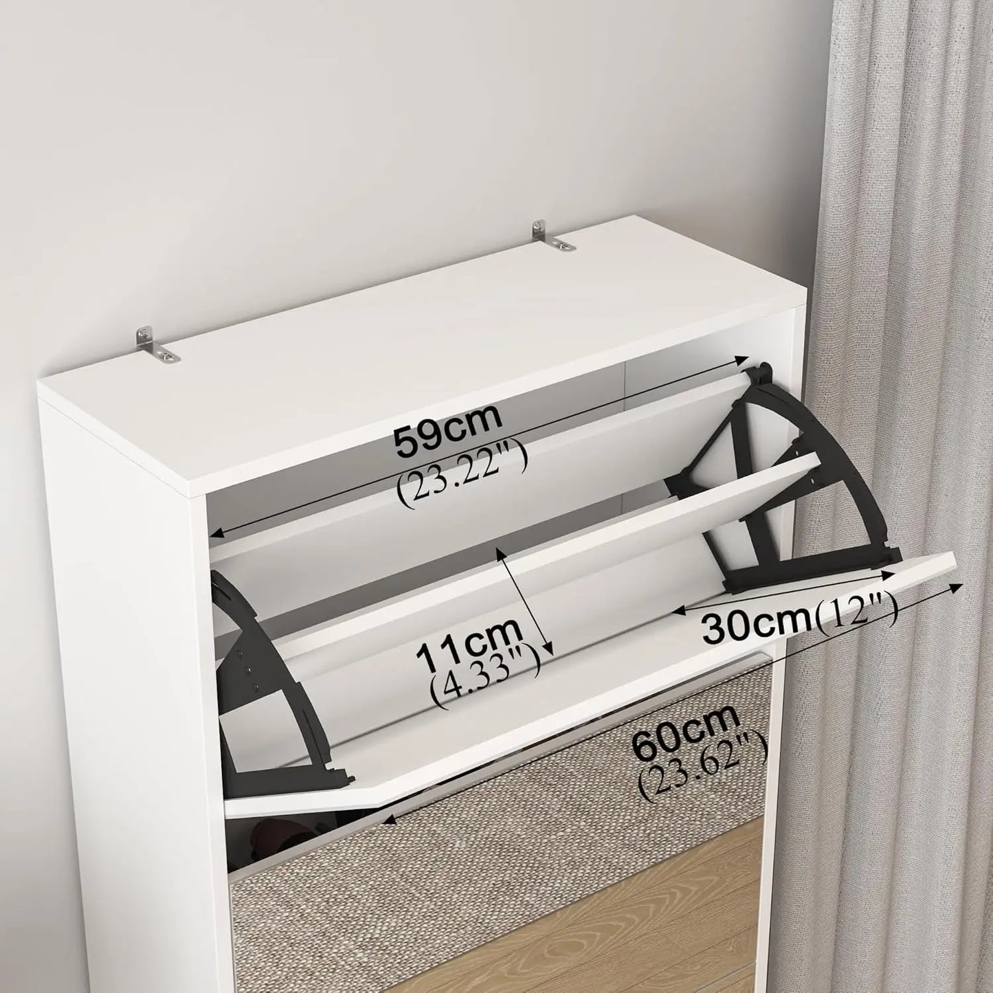 Shoe Storage Cabinet with Full Length Mirror, 30 Pairs & 5 Flip Drawer, Free Standing