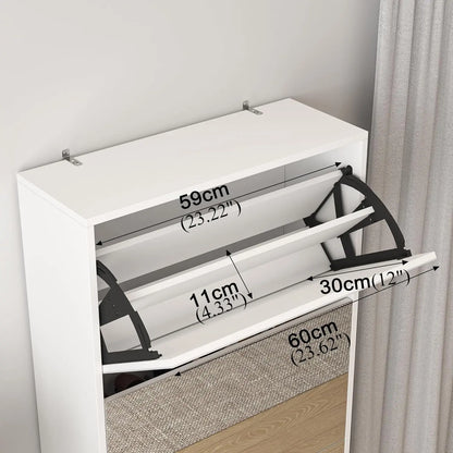 Shoe Storage Cabinet with Full Length Mirror, 30 Pairs & 5 Flip Drawer, Free Standing