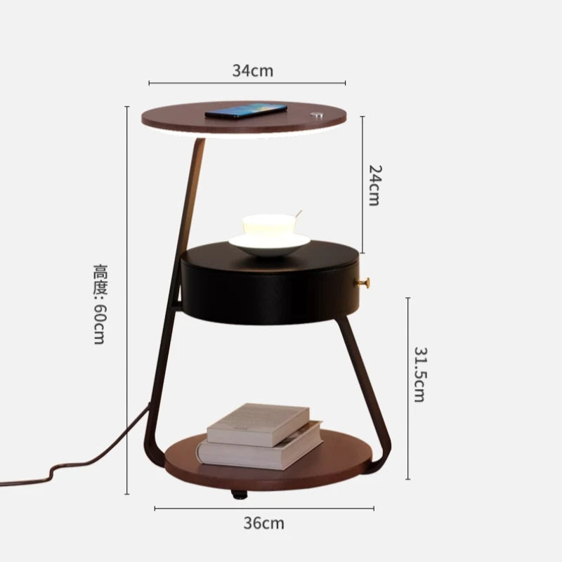 Bedroom Minimalist Nightstands Small Space Round  Table With Wireless Charger