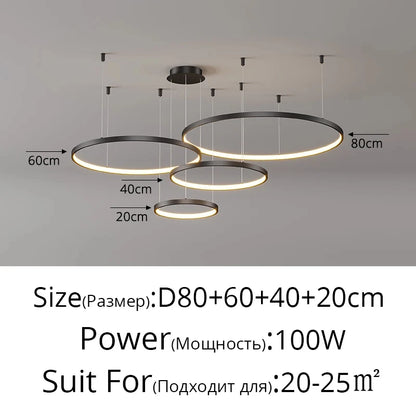 Black Rings Simple Style Modern Pendant Light,  Minimalist Chandelier Living room Dimmable Remote Lamp