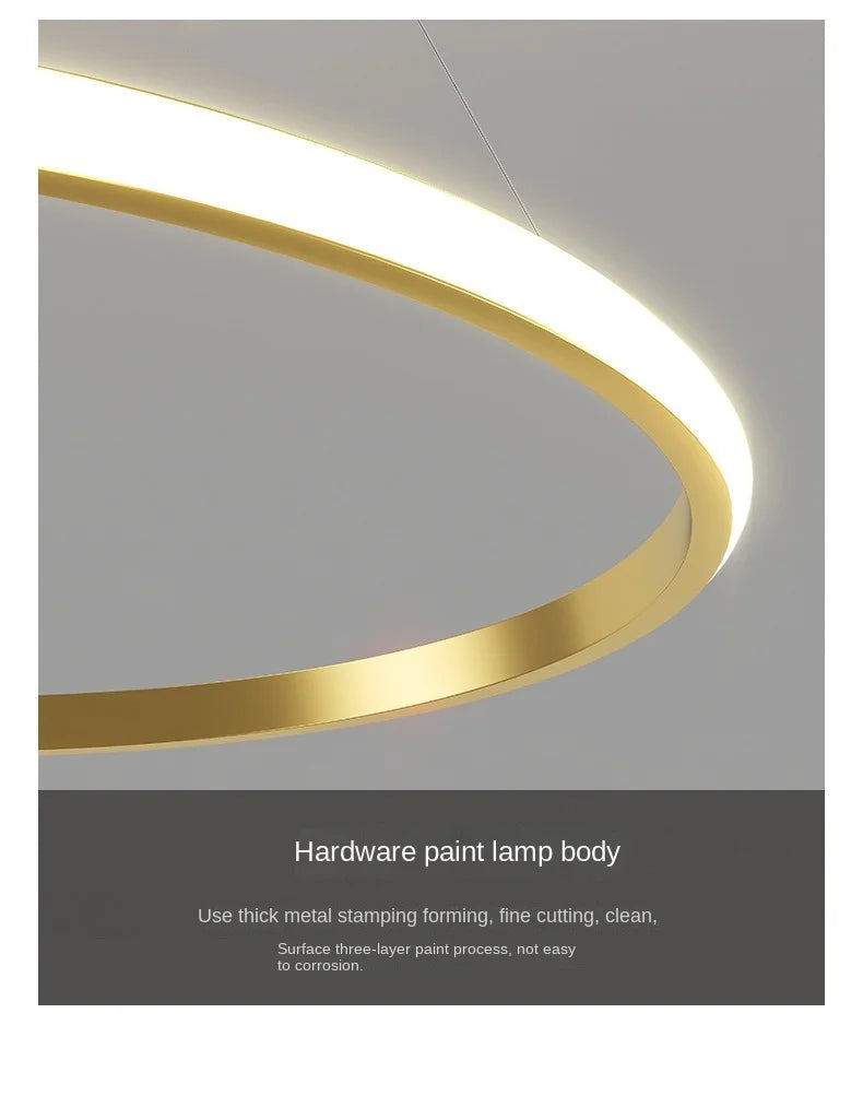 Ring Chandelier with Moon Stars Creative Black/Gold Ring Circle LED Chandelier for Bedroom Dining Room
