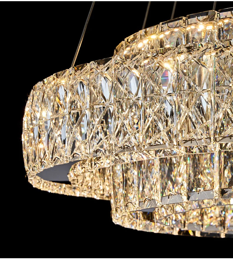 Luxury Gold Ring LED Crystal Chandeliers  Living Dining Room Villa Decoration, Pendant Lights