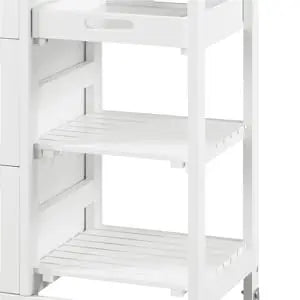 Kitchen Rolling Storage Cart w Bamboo Countertop, 3 Drawers, 3 Removable Shelves & Lockable Casters