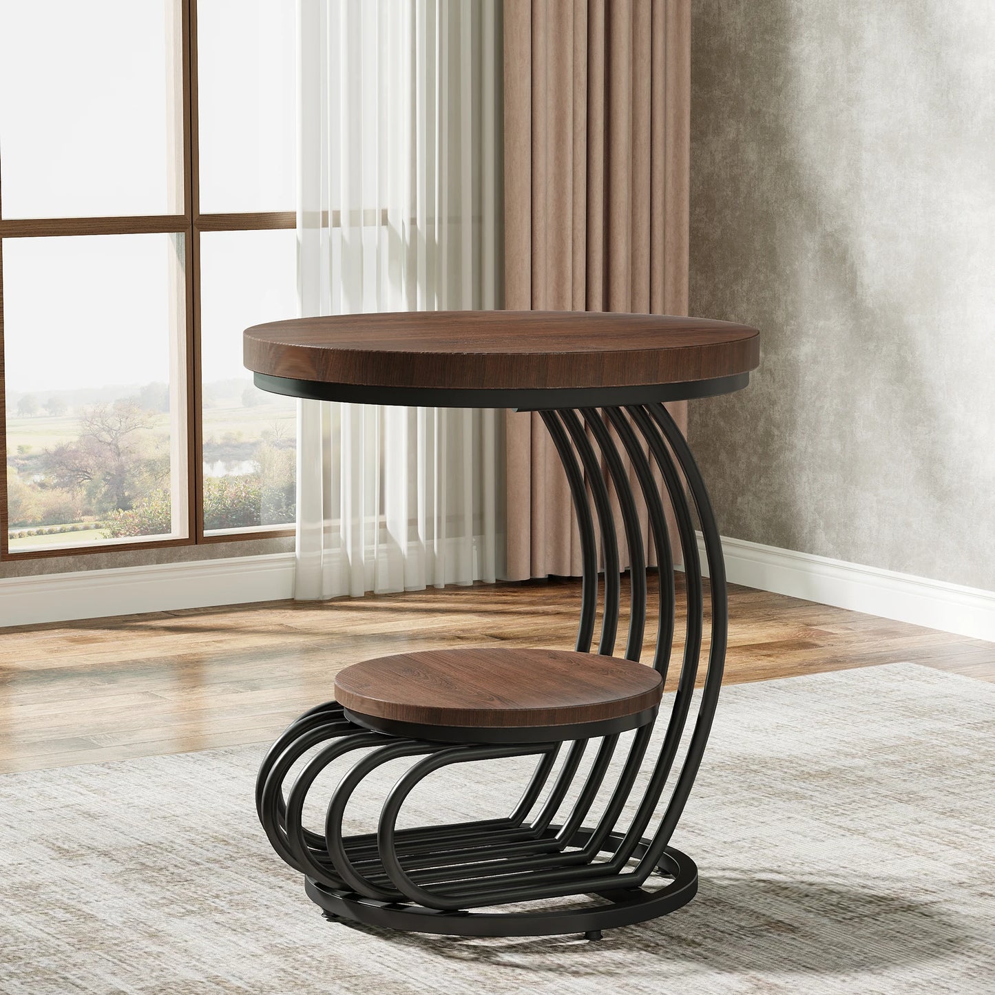 Tribesigns Gold Round End Table: 2 Tiers Faux Marble Side Table with Storage Shelf