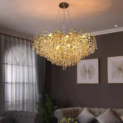 Modern Living Room LED Crystal Gold Large Chandelier Kitchen Long Pendant Lamp