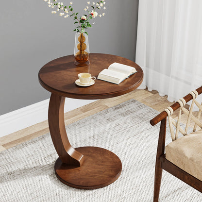 Tribesigns Round End Table, Wood C-Shaped Side Table, Small Couch Side Table, Mid-Century End Table, Retro Side Table