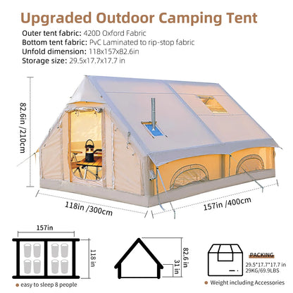 129 Sq ft inflatable tent with Tarp,8 Person Inflatable Camping Tent 4 Seasons