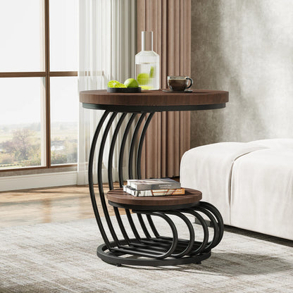 Tribesigns Gold Round End Table: 2 Tiers Faux Marble Side Table with Storage Shelf