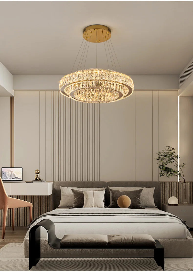 Luxury Gold Ring LED Crystal Chandeliers  Living Dining Room Villa Decoration, Pendant Lights