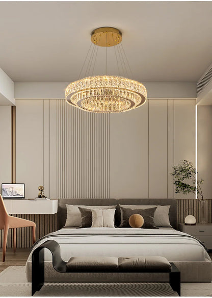 Luxury Gold Ring LED Crystal Chandeliers  Living Dining Room Villa Decoration, Pendant Lights